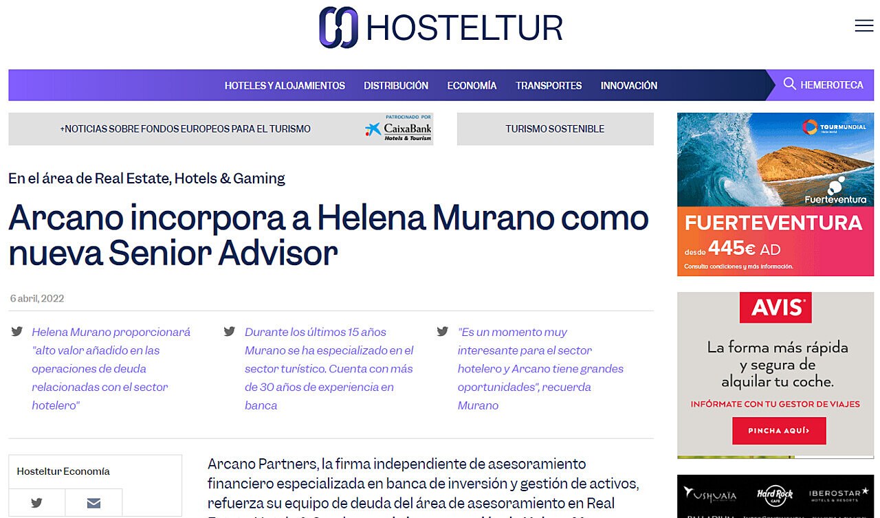 Arcano incorpora a Helena Murano como nueva Senior Advisor